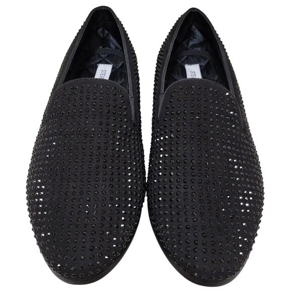 Steve Madden Men Caviarr Slip On Smoking Loafers Size US 8.5M Black Rhinestones